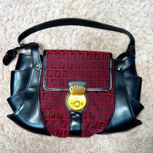 EUC Fendi Black/Red Zucchino Canvas Pochette Evening Bag